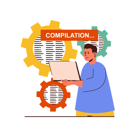 Full-Stack-Entwickler bei der Codekompilierung  Illustration