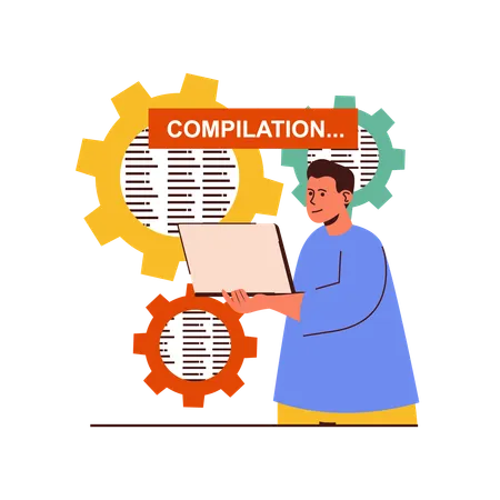 Full-Stack-Entwickler bei der Codekompilierung  Illustration