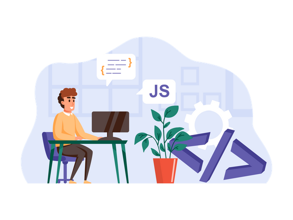 Full stack javascript developer at office  Illustration