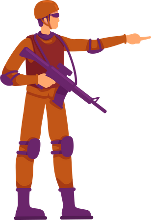Fully equipped soldier pointing with finger Illustration
