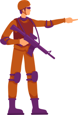 Fully equipped soldier pointing with finger  Illustration