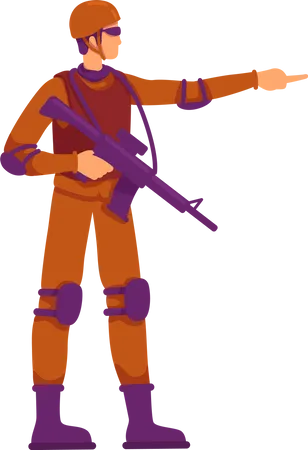 Fully equipped soldier pointing with finger  Illustration