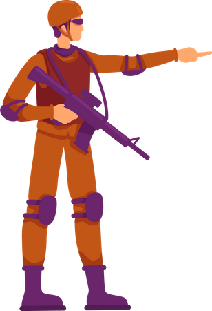 Fully equipped soldier pointing with finger  Illustration