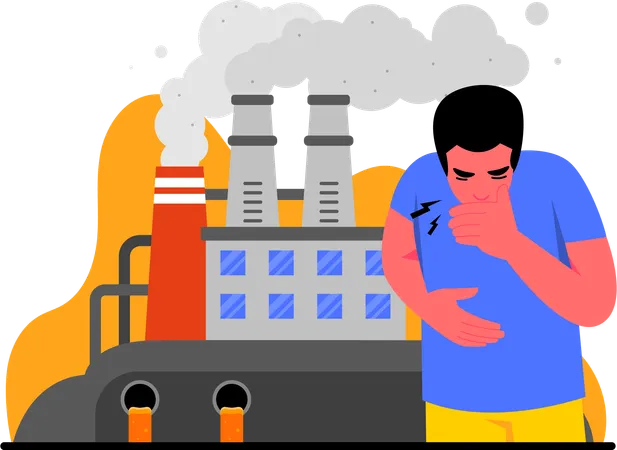 Fumaça de fábrica causando poluição do ar  Ilustração