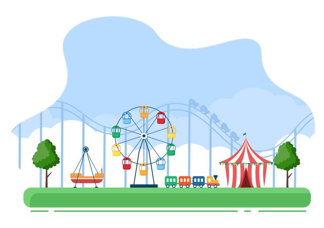 Fun rides at amusement park Illustration