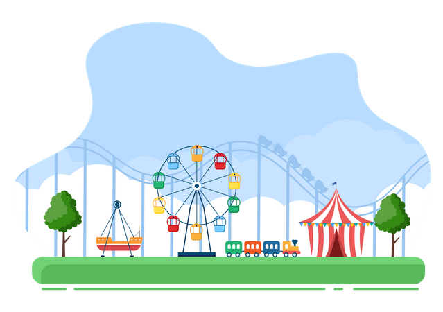 Fun rides at amusement park  Illustration