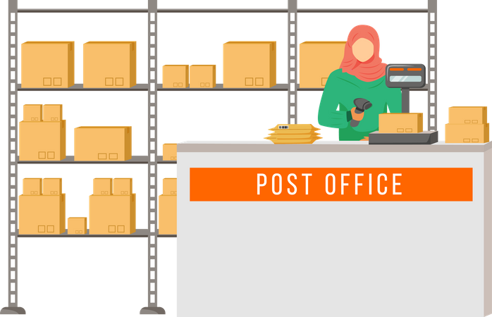 Trabalhadora dos correios com hijab  Ilustração
