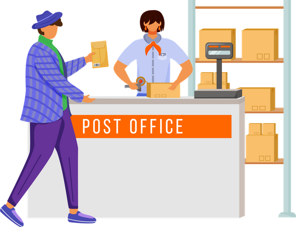 Trabalhadora e cliente dos correios  Ilustração