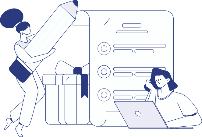 Funcionárias fazendo pesquisa de opinião do cliente  Ilustração