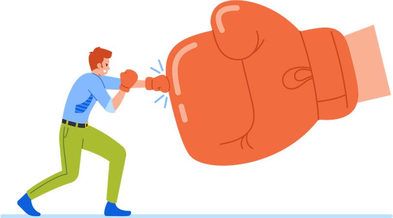 Funcionário boxeando com luva gigante em luta intensa  Illustration