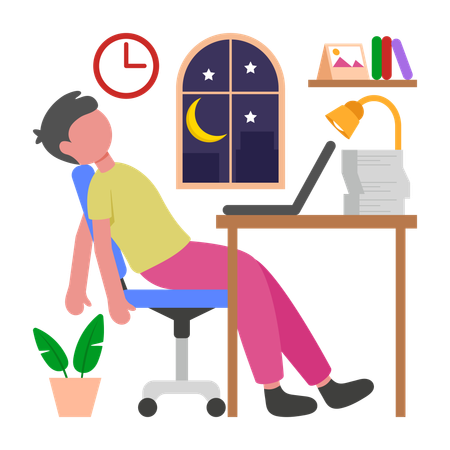 Funcionário cansado no escritório  Ilustração