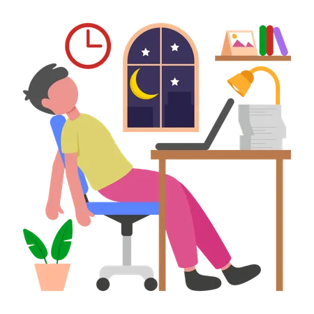 Funcionário cansado no escritório  Ilustração