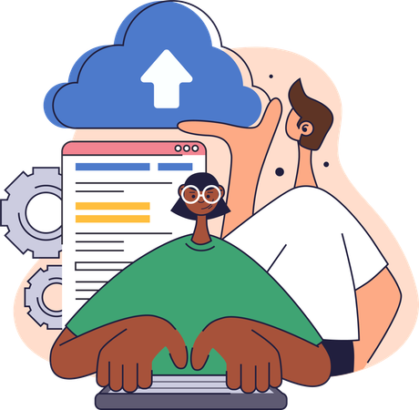 Funcionário carrega dados do escritório na nuvem  Illustration