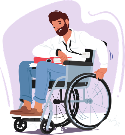 Funcionário com deficiência está levando arquivos em sua cadeira de rodas  Ilustração