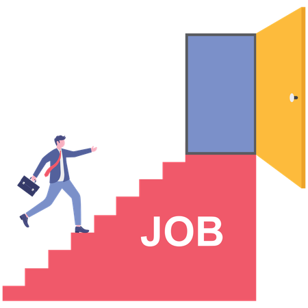 Funcionário correndo no portão de contratação  Ilustração