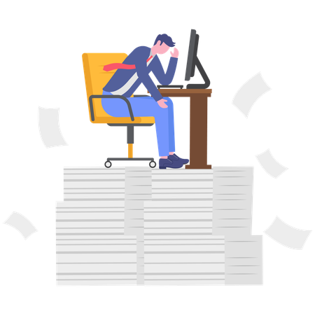 Funcionário de empresa enfrenta sobrecarga de trabalho  Ilustração