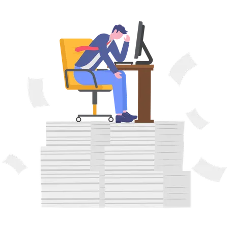 Funcionário de empresa enfrenta sobrecarga de trabalho  Ilustração