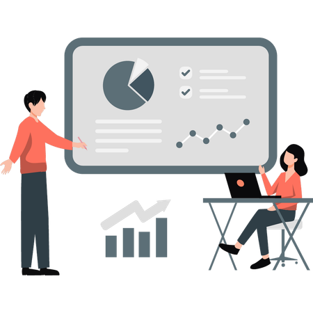 Funcionário da empresa fazendo relatório de apresentação  Ilustração