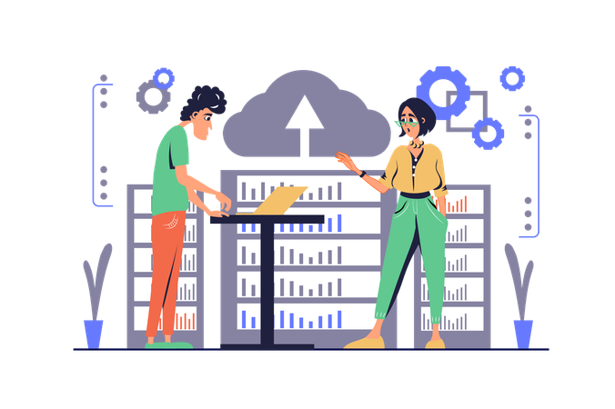 Funcionário de negócios trabalhando em data center  Ilustração