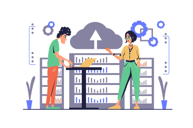 Funcionário de negócios trabalhando em data center  Ilustração