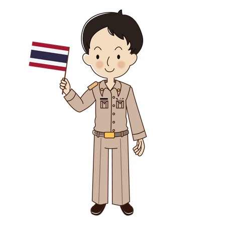 Oficial de gobierno masculino sosteniendo la bandera tailandesa  Ilustración