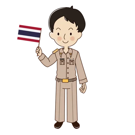 Oficial de gobierno masculino sosteniendo la bandera tailandesa  Ilustración
