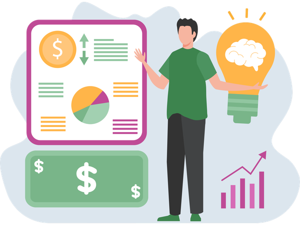Funcionário discutindo ideias sobre o Relatório Orçamentário  Illustration