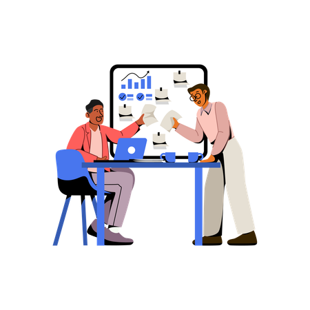 Funcionário discutindo os planos de crescimento da empresa  Ilustração