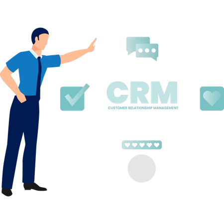 Funcionário de escritório falando sobre classificação por estrelas do CRM  Ilustração