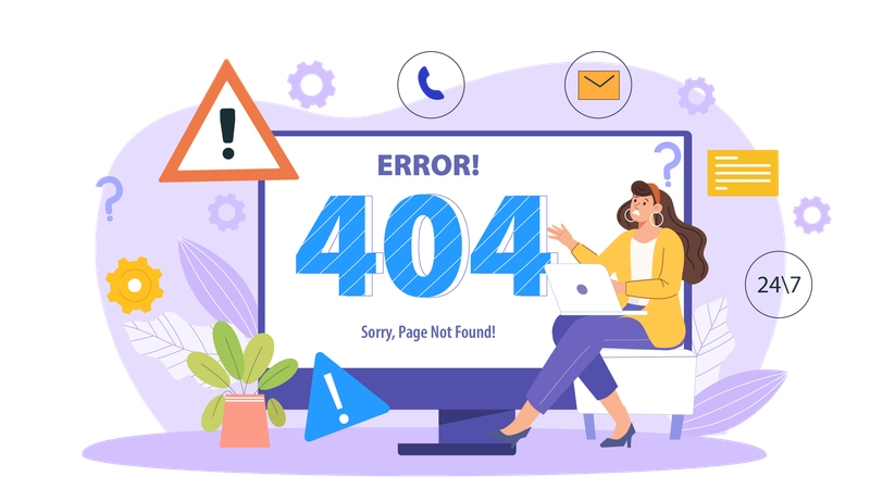 Funcionário encontra erro 404 ao carregar página da web  Ilustração