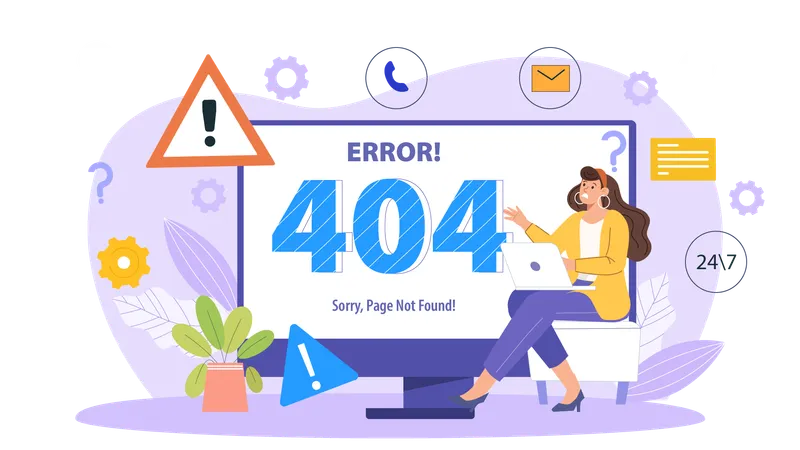 Funcionário encontra erro 404 ao carregar página da web  Ilustração