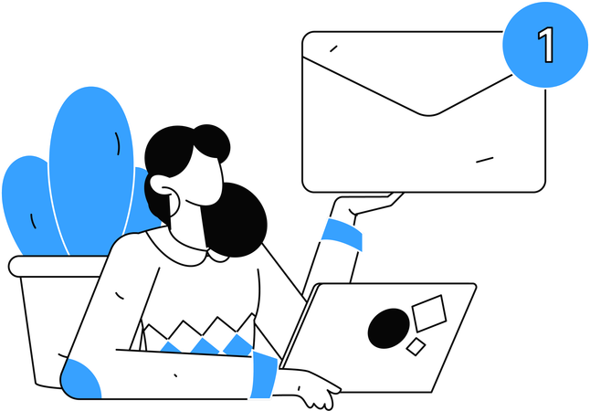 Funcionário enviando e-mails on-line para clientes  Ilustração