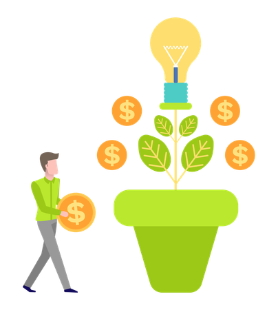 Funcionário está cultivando planta de dinheiro  Ilustração