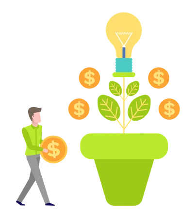 Funcionário está cultivando planta de dinheiro  Ilustração