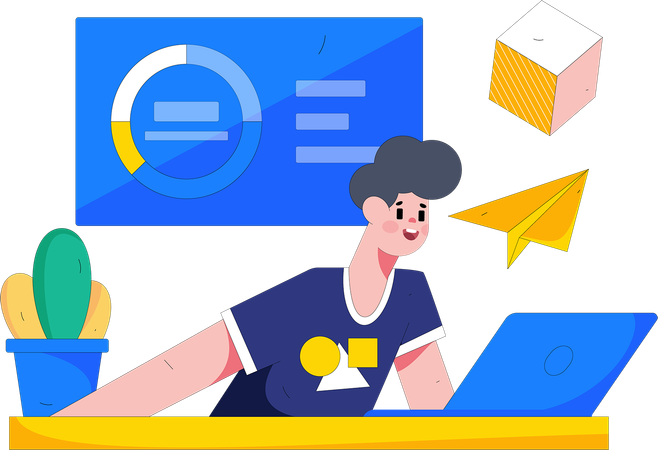 O funcionário está fazendo marketing por e-mail  Ilustração