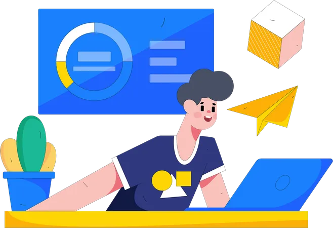 O funcionário está fazendo marketing por e-mail  Ilustração