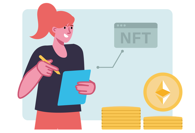 Funcionário explicando sobre o mercado NFT  Ilustração