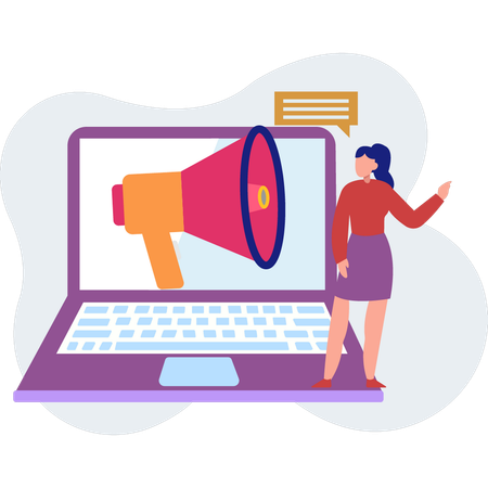 Funcionário falando sobre anúncio online  Illustration