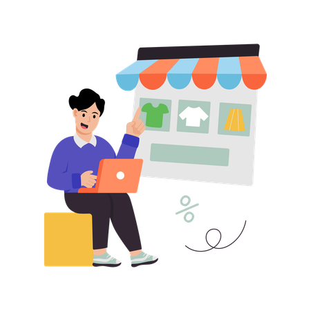 Funcionário fazendo compras de roupas online  Ilustração