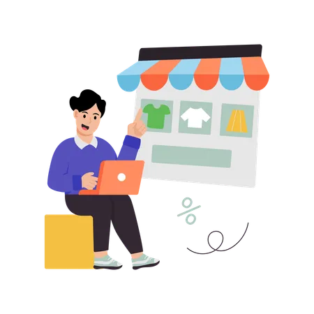 Funcionário fazendo compras de roupas online  Ilustração