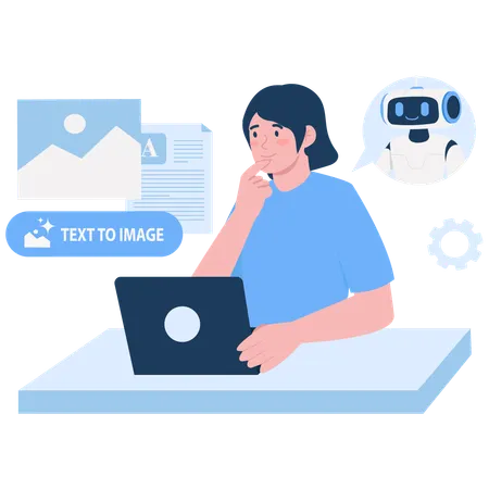 Funcionário realizando criação de texto para imagem  Ilustração