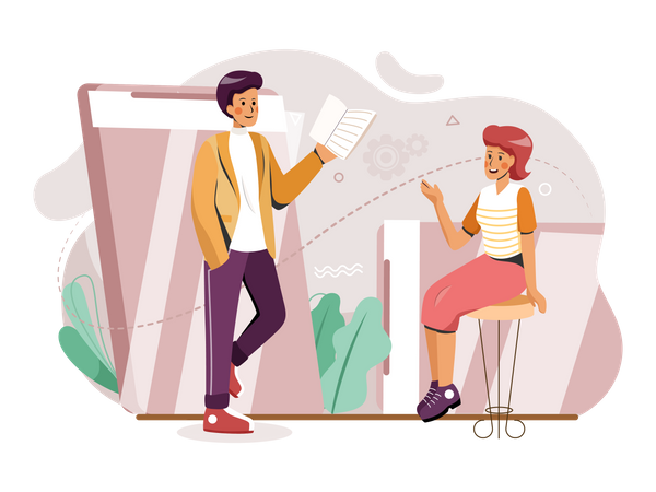 Funcionário fazendo envio de trabalho on-line  Ilustração