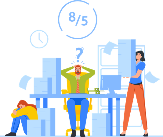 Funcionário ficando frustrado devido à pesada carga de trabalho  Ilustração