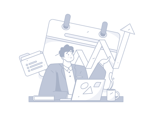 Funcionário masculino mostrando crescimento de negócios com plano de negócios  Ilustração