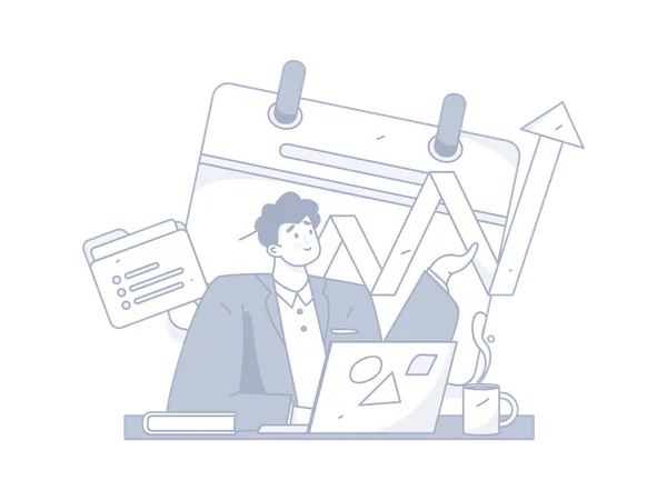 Funcionário masculino mostrando crescimento de negócios com plano de negócios  Ilustração