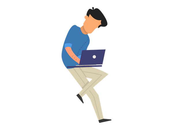 Funcionário masculino sentado e trabalhando no laptop  Ilustração