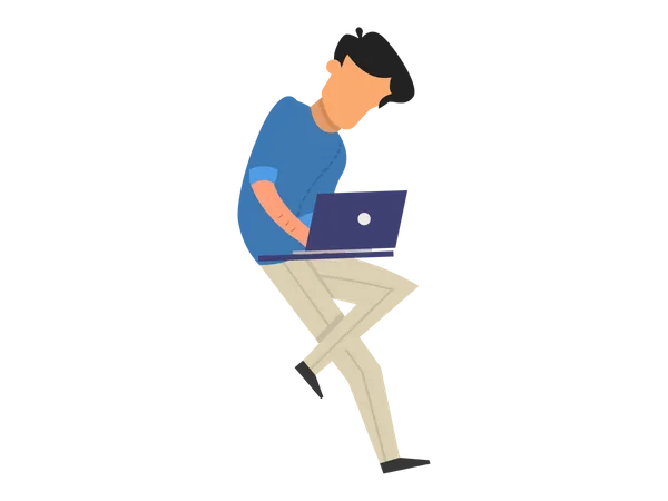 Funcionário masculino sentado e trabalhando no laptop  Ilustração