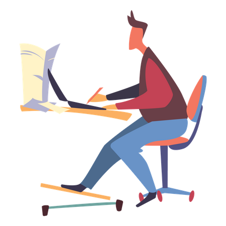 Funcionário do sexo masculino trabalhando no laptop  Ilustração