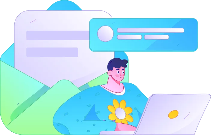 Funcionário masculino lendo e-mail  Ilustração