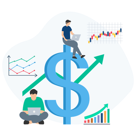 Funcionário do sexo masculino trabalhando no Market Growth  Ilustração